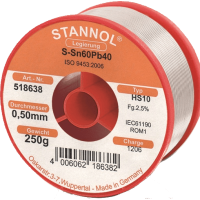 Stannol 60/40 HS10 Solder Wire 0.5mm 250gm Stannol 60/40 HS10 Solder Wire 0.5mm 250gm