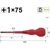 Vessel 1000V Insulated Screwdriver Phillips 1 x 75 Vessel 1000V Insulated Screwdriver Phillips 1 x 75
