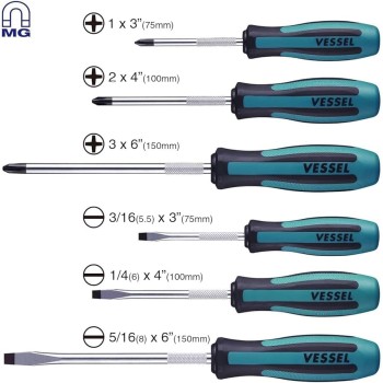 Vessel 9006PB 6pce Megadora JIS Jawsfit Screwdriver Set